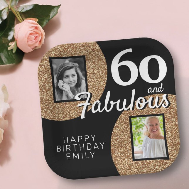 Plato De Papel 60 y Fabulous Gold Purpurina 2 Photo 60th Birthday (Subido por el creador)