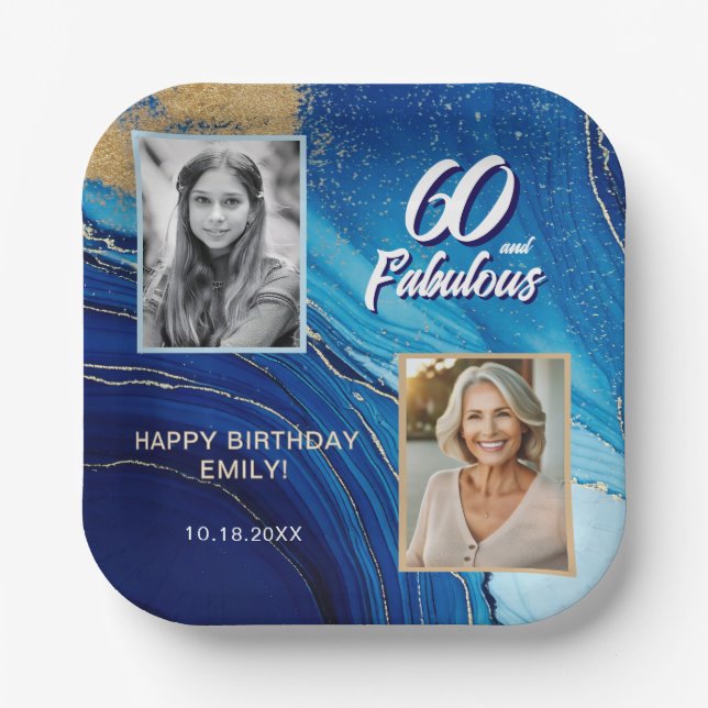 Plato De Papel 60 y Fabulous Marble Purpurina 2 Photo Birthday (Anverso)
