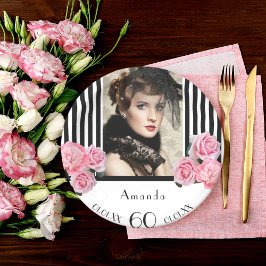 Plato De Papel 60th birthday black white stripes floral photo