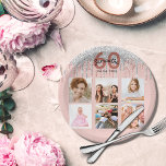 Plato De Papel 60th birthday rose gold glitter bkush silver photo<br><div class="desc">For a 60th birthday party, celebrating her life with a collage of 6 of your own photos. Personalize and add a name, age 60 and a date. Date of birth or the date of the party. Dark rose gold and black colored letters. A trendy rose gold colored background decorated with...</div>