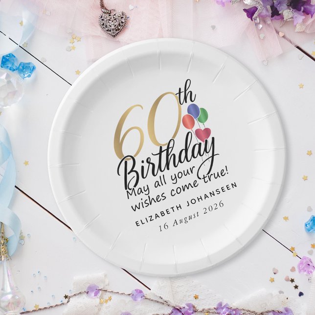 Plato De Papel 60th Birthday Script Gold Typography Modern Party (Subido por el creador)