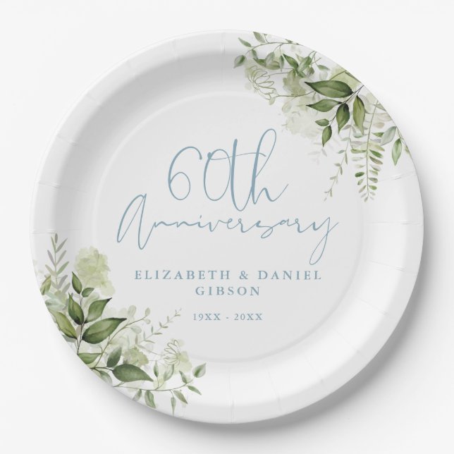 Plato De Papel 60th Wedding Anniversary Greenery Floral (Anverso)