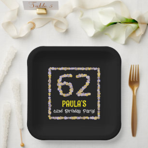 Plato De Papel 62.º cumpleaños: número de flores florales, nombre