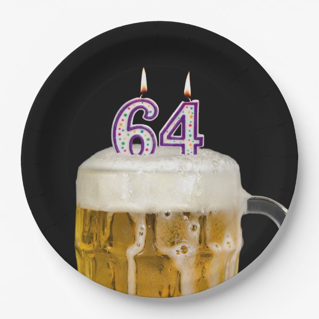 Plato De Papel 64.ª Cerveza de cumpleaños en placa de papel negro (Anverso)