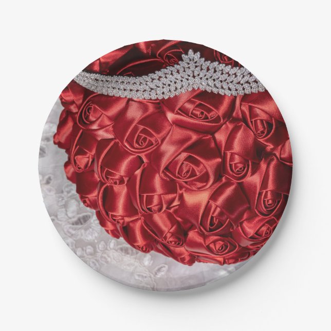 Plato De Papel 6508-Red Bouquet con Tiara (Anverso)