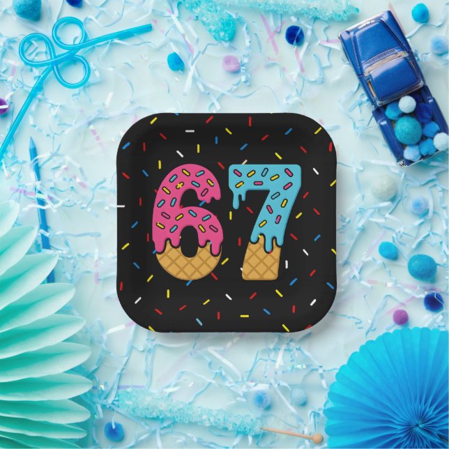 Plato De Papel 67 Gracioso Meme Ice Cream Seis Siete Gen Alpha (Fiesta)