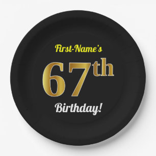 Plato De Papel 67.o cumpleaños del oro negro, falso + Nombre de