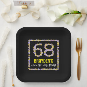 Plato De Papel 68º cumpleaños: Flores florales número, nombre per