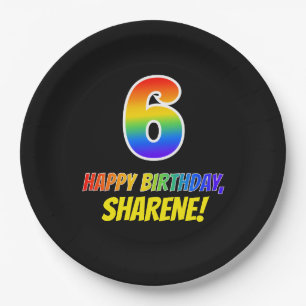 Plato De Papel 6.º cumpleaños: audaz, divertido, simple, arcoiris