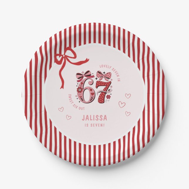 Plato De Papel 6 7 Birthday for Girls, Pink Kids 7th Birthday (Anverso)