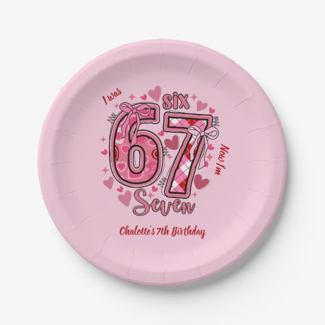 Plato De Papel 6 7 Six Seven Meme Trend Pink Girls 7th Birthday (Anverso)