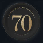 Plato De Papel 70.ª fiesta de cumpleaños<br><div class="desc">70.ª fiesta de cumpleaños planchas de papel en negro y oro</div>