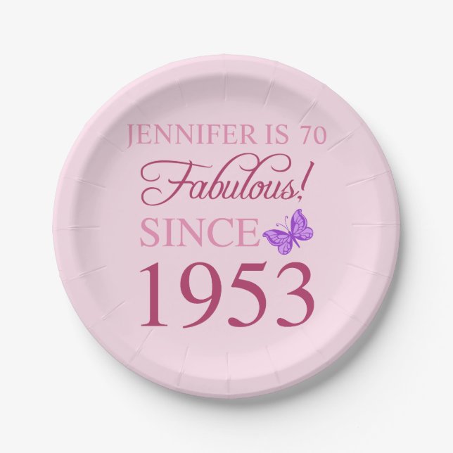 Plato De Papel 70.º Cumpleaños 1953 Para Las Mujeres (Anverso)