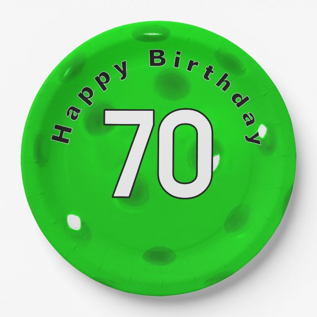 Plato De Papel 70.º cumpleaños Neon Green Pickleball (Anverso)