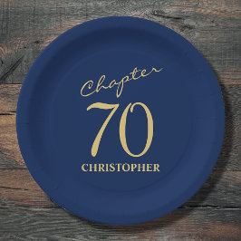Plato De Papel 70.º cumpleaños Oro Azul