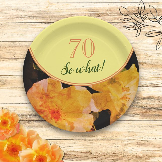 Plato De Papel 70.º cumpleaños Rosas Amarillas Floral Inspiradora (Subido por el creador)