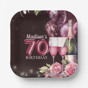 Plato De Papel 70.º cumpleaños: vino y globos personalizados