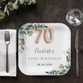 Plato De Papel 70.º nombre de vegetación de eucalipto de cumpleañ