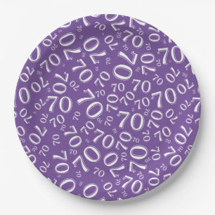 Plato De Papel 70.º patrón de número aleatorio Fiesta morado/blan