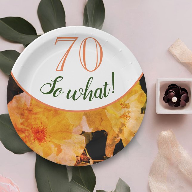 Plato De Papel 70 Así que 70 cumpleaños de la floral rosa amarill (Subido por el creador)