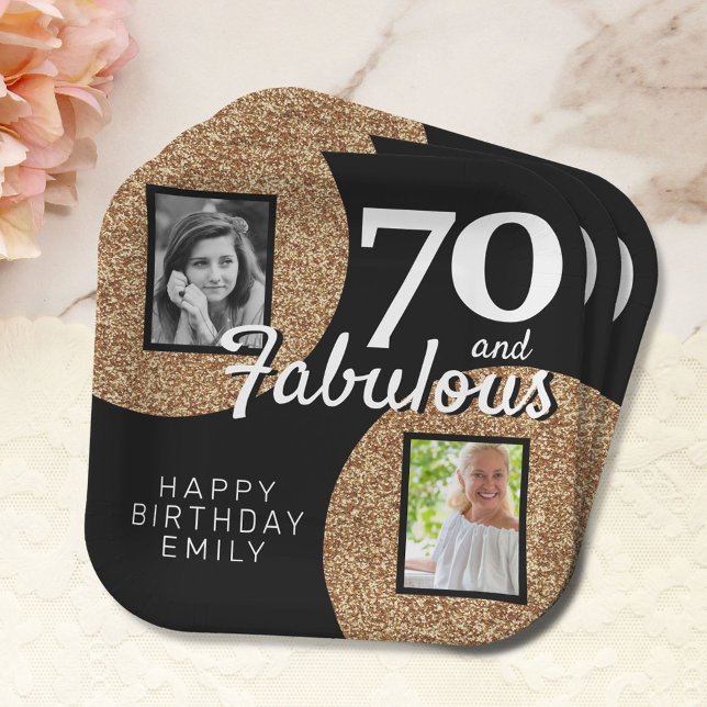 Plato De Papel 70 y Fabulous Gold Purpurina 2 Photo 70th Birthday (Subido por el creador)