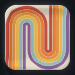 Plato De Papel 70s Retro Vintage Style Geometric Design<br><div class="desc">This artwork channels a retro graphic spirit, forming the letter‑like curve with parallel bands of red, orange, yellow, light blue, teal, and purple. The layered arcs flow in harmony, evoking the bold optimism of 1970s design. Set against a soft beige background, the vibrant rainbow palette stands out with clarity and...</div>