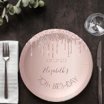 Plato De Papel 70th birthday blush rose gold glitter drips name<br><div class="desc">A paper plate for a girly and glamorous 70th birthday party. A faux rose gold metallic looking background with an elegant faux rose gold glitter drips, paint drip look. The text: The name is written in dark rose gold with a large modern hand lettered style script. Template for name, age...</div>