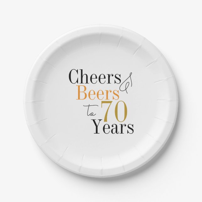 Plato De Papel 70th Birthday Cheers and Beers Party (Anverso)