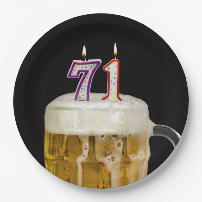 Plato De Papel 71.ª Cerveza de cumpleaños en placa de papel negro (Anverso)