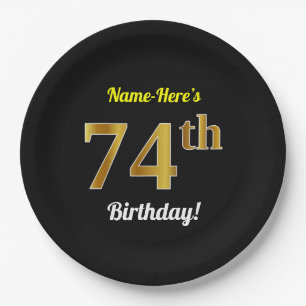 Plato De Papel 74.o cumpleaños del oro negro, falso + Nombre de