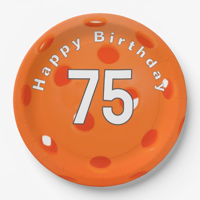 Plato De Papel 75.º Naranja de cumpleaños (Anverso)