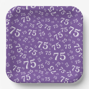 Plato De Papel 75.º patrón de número aleatorio Fiesta morado/blan