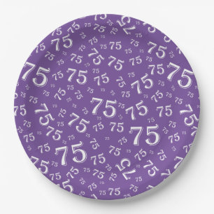 Plato De Papel 75.º patrón de número aleatorio Fiesta morado/blan