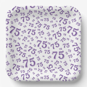 Plato De Papel 75.º patrón de número aleatorio Fiesta morado/blan