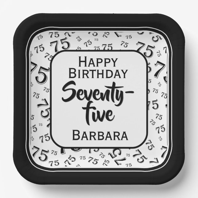 Plato De Papel 75.º patrón de número aleatorio Fiesta negro/blanc (Anverso)