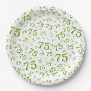 Plato De Papel 75.º patrón de número aleatorio Fiesta verde/blanc