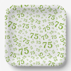 Plato De Papel 75.º patrón de número aleatorio Fiesta verde/blanc