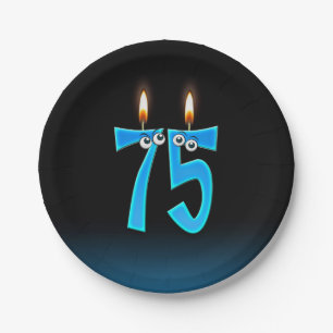 Plato De Papel 75° cumpleaños con números de velas encendidos