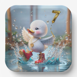 Plato De Papel 7.º Pato de cumpleaños bailando en un charco de ll