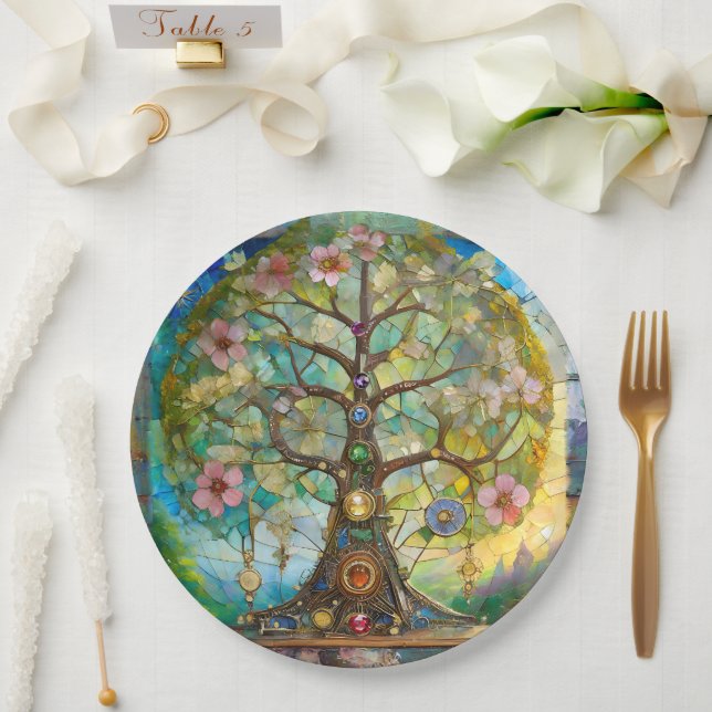 Plato De Papel 7 Chakra Blossoming Tree Of Life (Boda)