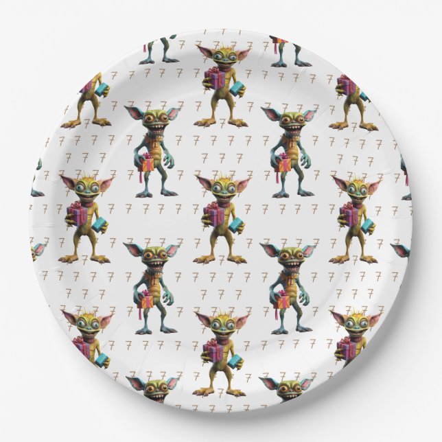 Plato De Papel 7 Cumpleaños Monster Gremlin (Anverso)