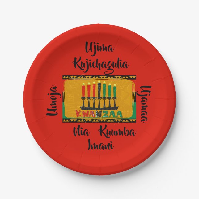 Plato De Papel 7 Principios de las velas de Kwanzaa 7" (Anverso)