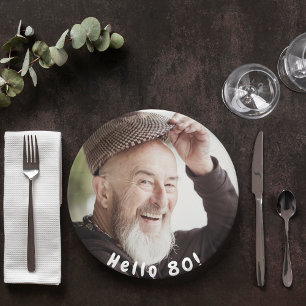 Plato De Papel 80.ª foto de cumpleaños hola 80 hombres