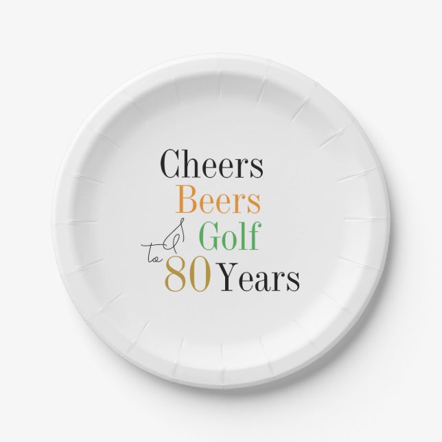 Plato De Papel 80.º Fiesta de golf de Birthday Cheers Beers (Anverso)