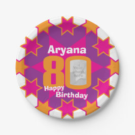 Plato De Papel 80.º nombre de foto de cumpleaños placa de papel e