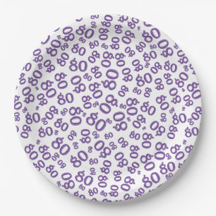 Plato De Papel 80.º patrón de número aleatorio Fiesta morado/blan