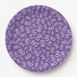 Plato De Papel 80.º patrón de número aleatorio Fiesta morado/blan