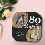 Plato De Papel 80 y Fabulous Gold Purpurina 2 Photo 80th Birthday<br><div class="desc">80 y fabuloso Purpurina de oro 2 placas de papel Fotos 80 de la fiesta de cumpleaños. Purpurina de oro falso sobre negro con 2 fotos - puedes usar una foto vieja y una nueva. Añade tu nombre y edad y haz grandes platos elegantes para la celebración del hito.</div>