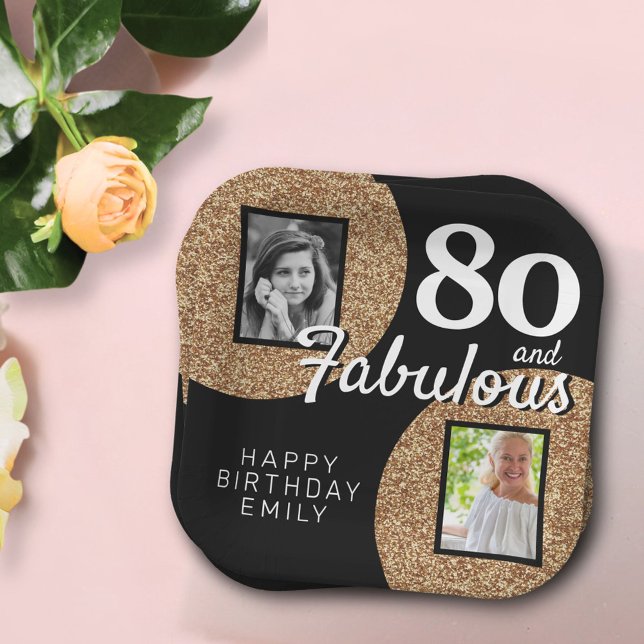 Plato De Papel 80 y Fabulous Gold Purpurina 2 Photo 80th Birthday (Subido por el creador)
