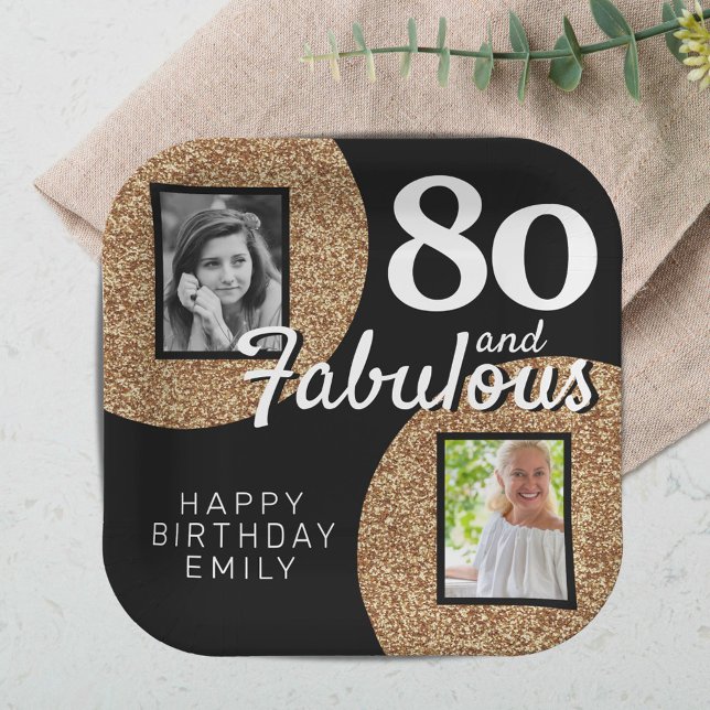 Plato De Papel 80 y Fabulous Gold Purpurina 2 Photo 80th Birthday (Subido por el creador)